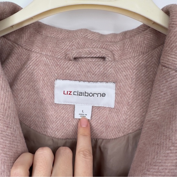 Liz Claiborne Pink Herringbone Wool Blend Pea Coat Large - Picture 6 of 6